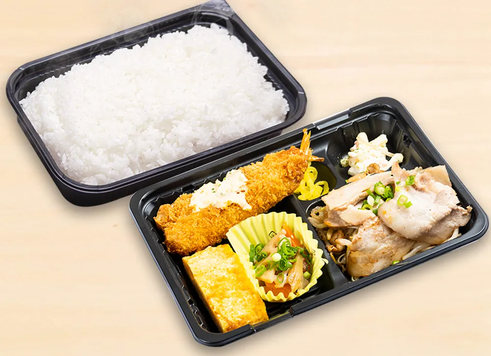 エビフライ・豚もやし炒め弁当 800円(税込)